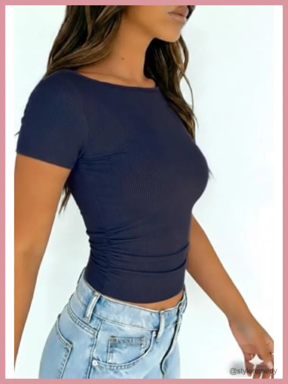 Women's Ribbed Knit Boat Neck Short Sleeve Slim Fit T-Shirt